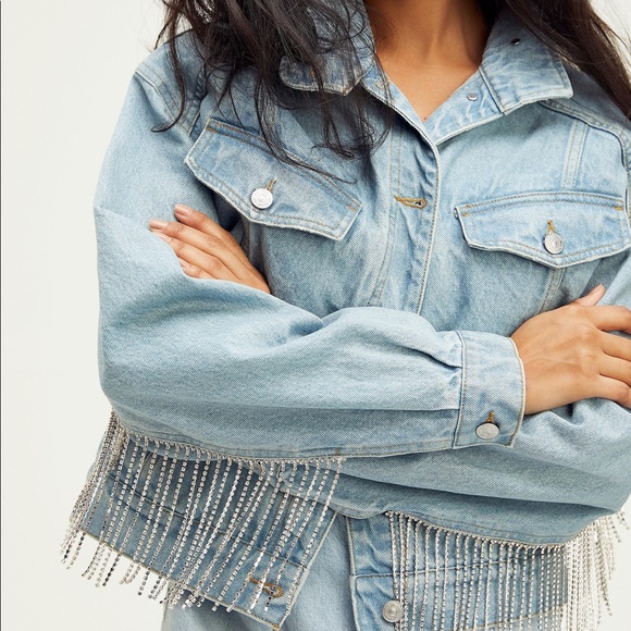 NWT Free People Comet Fringe Denim Bomber Jacket - Picture 2 of 9